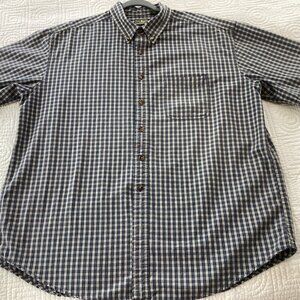 L.L. Bean Mens XL-Reg Blue & White Plaid Button-Down Shirt 100% Cotton